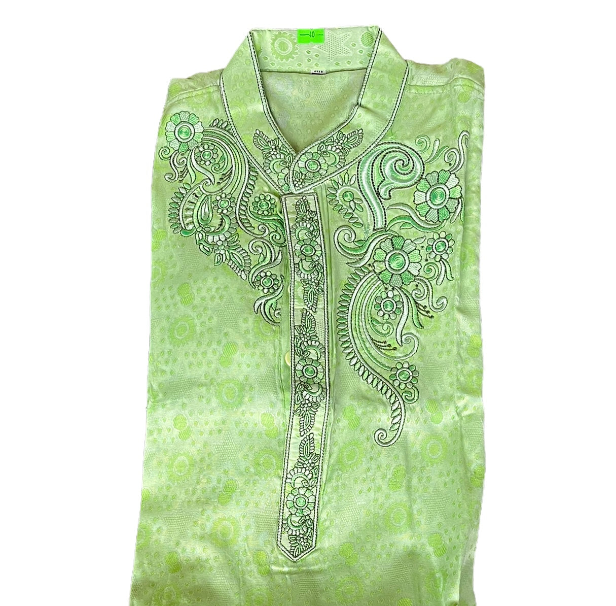 Green soft cotton traditional boys kurta by Saree Ghor Charlotte, featuring a classic design for young boys.