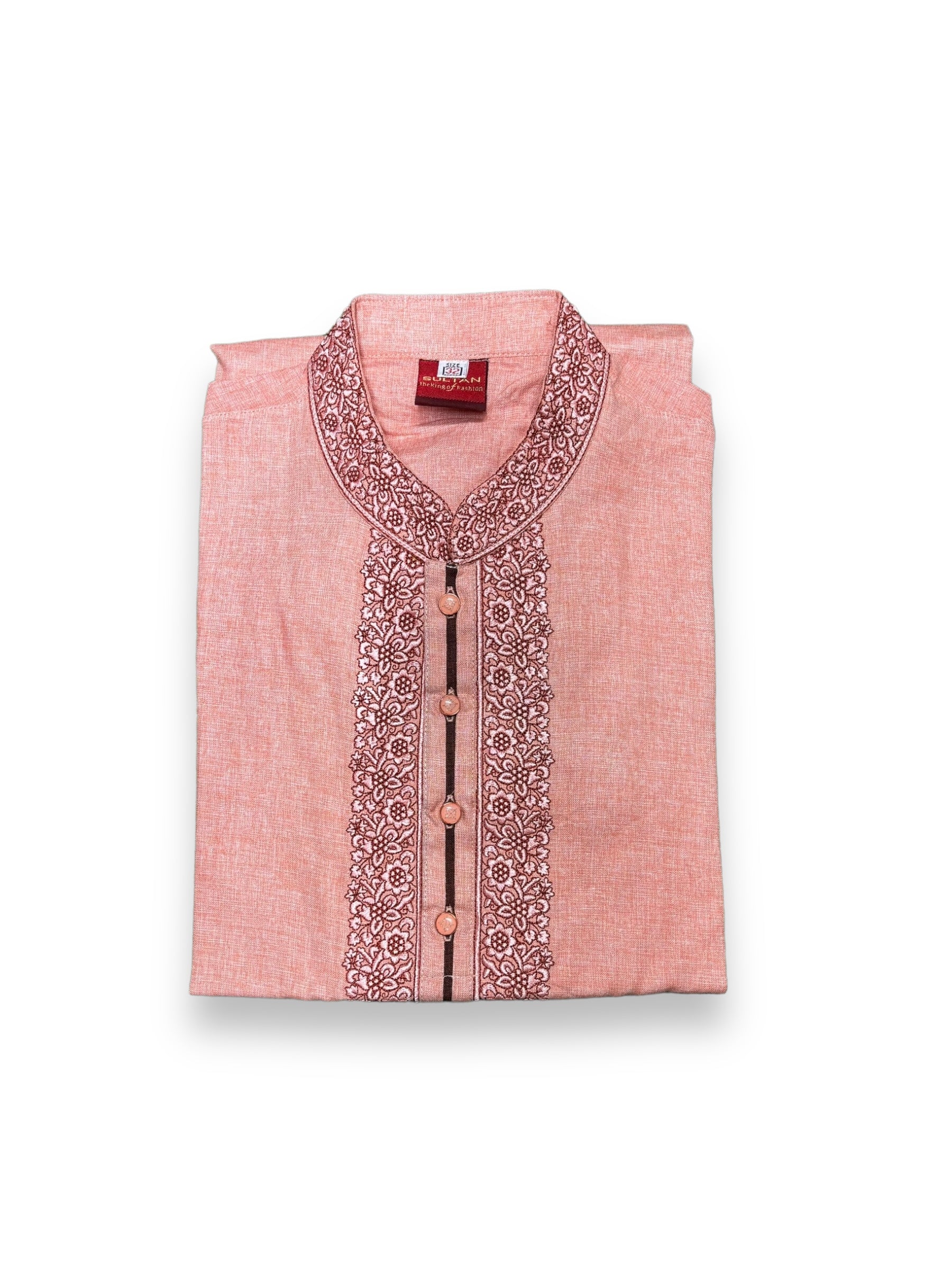 Light pink soft cotton traditional boys kurta by Saree Ghor Charlotte for 2-year-olds, with classic design and comfortable fit.
