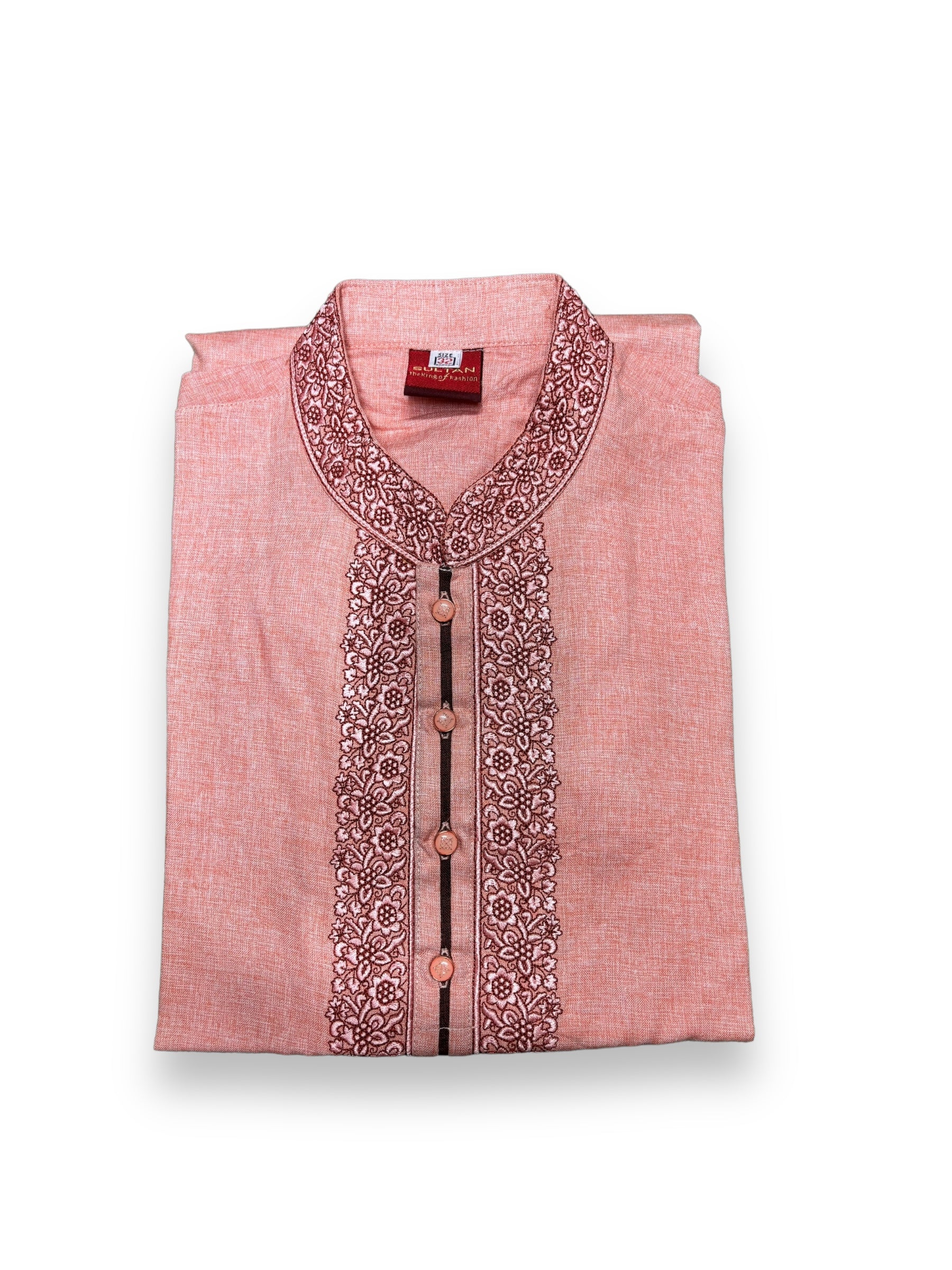 Light pink soft cotton traditional boys kurta by Saree Ghor Charlotte, featuring classic design and comfortable fabric for young boys.