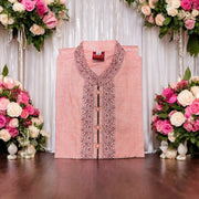 Light pink soft cotton traditional boys kurta for 2-year-olds, featuring classic design from Saree Ghor Charlotte.