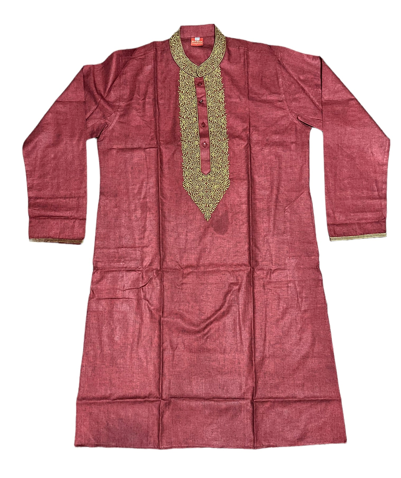 Maroon soft cotton traditional boys kurta by Saree Ghor Charlotte, suitable for 2-year-old boys, detailed fabric and classic style.