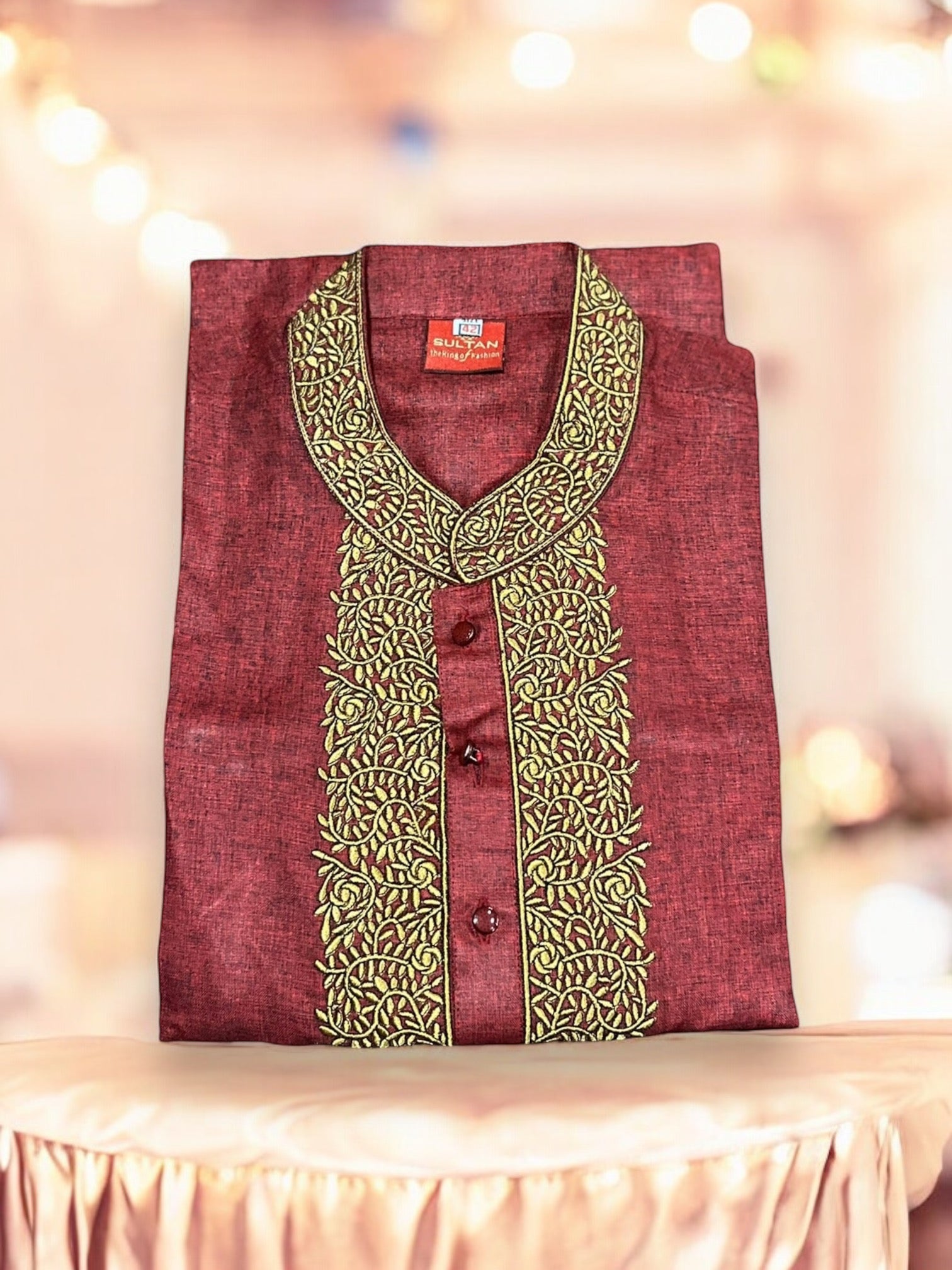 Maroon soft cotton traditional boys kurta by Saree Ghor Charlotte for 2-year-olds, featuring classic design and comfortable fit.