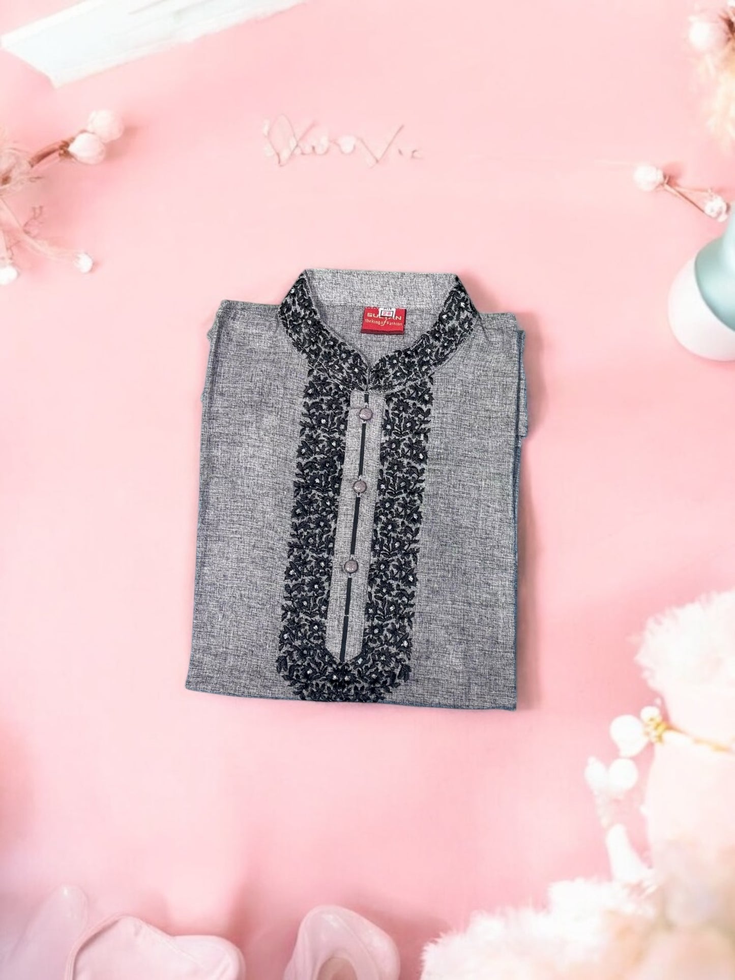 Dark Gray - Soft Cotton Traditional Boys Kurta- 013 - Saree Ghor Charlotte