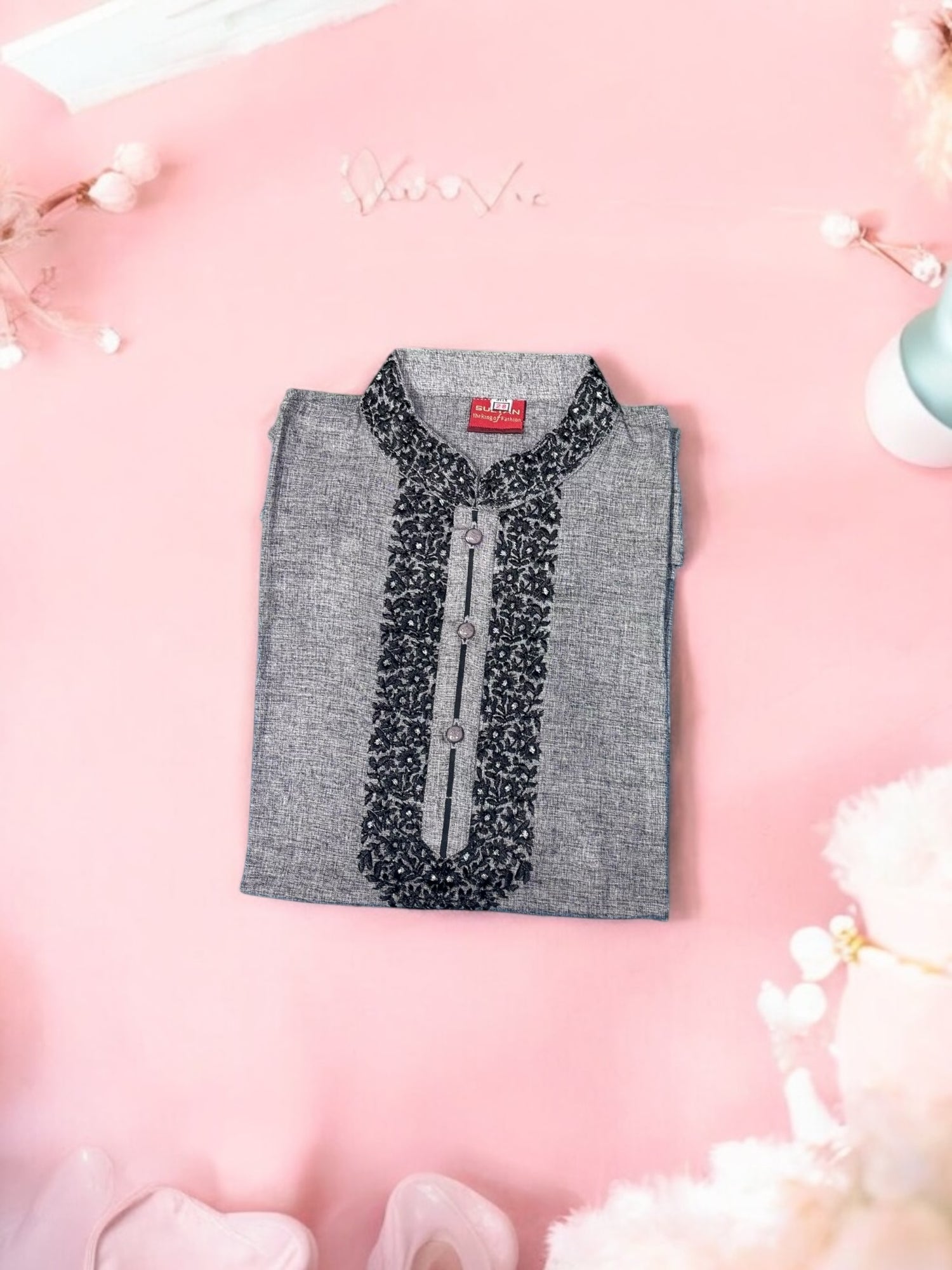 Dark Gray - Soft Cotton Traditional Boys Kurta- 013 - Saree Ghor Charlotte