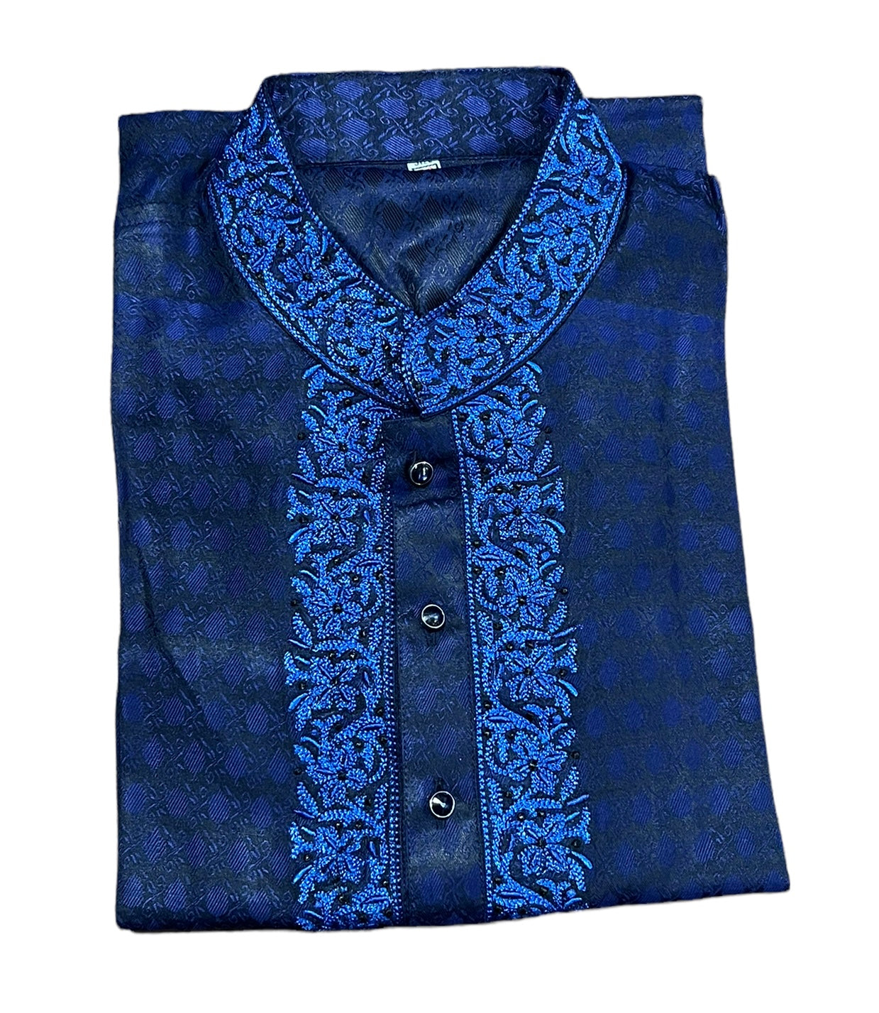 Blue soft cotton traditional boys kurta for 3-year-old boys, from Saree Ghor Charlotte, featuring classic design and comfortable fit.