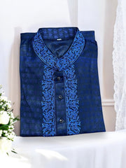 Blue soft cotton traditional boys kurta by Saree Ghor Charlotte, featuring a comfortable fit and classic design for young boys.