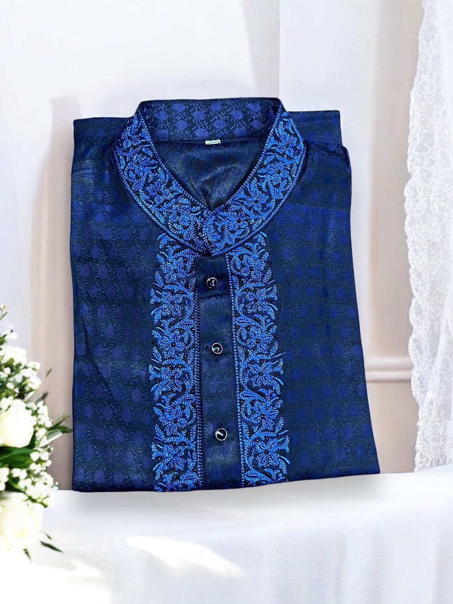 Blue - Soft Cotton Traditional Boys Kurta- 018 - Saree Ghor Charlotte