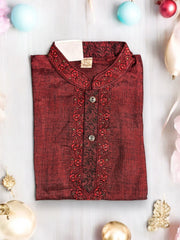 Boys soft cotton traditional kurta in blue with embroidery, cultural wear for 3-year-old boys by Saree Ghor Charlotte