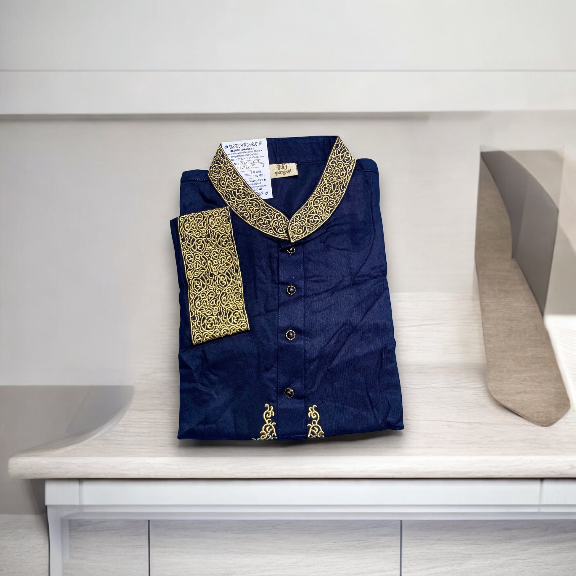 Navy Blue, Boys Comfortable Soft Cotton, Traditional Kurta for Boys, Cultural Wear, 04 - Saree Ghor Charlotte