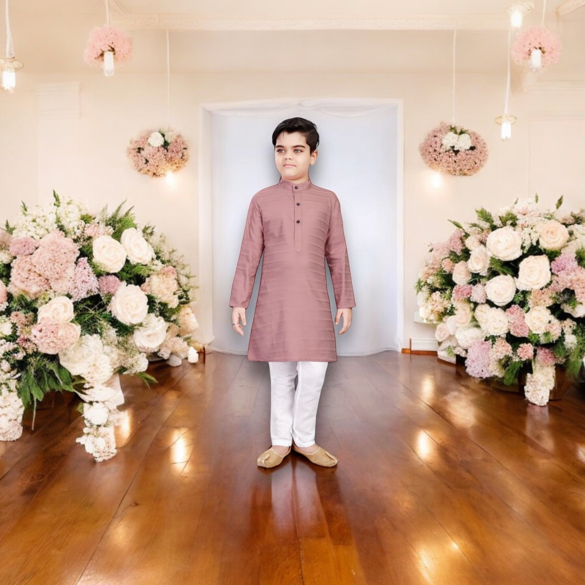 Onion Pink Traditional Kurta Pajama Set for Boys, Cultural Wear, HT1009 - Saree Ghor Charlotte