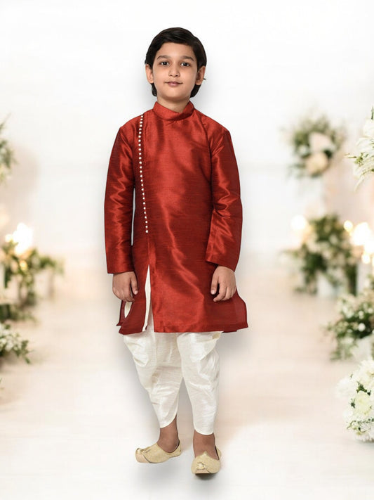 Maroon - Traditional Silk Kurta Pajama Set for Boys - Ethnic Wear - Saree Ghor Charlotte