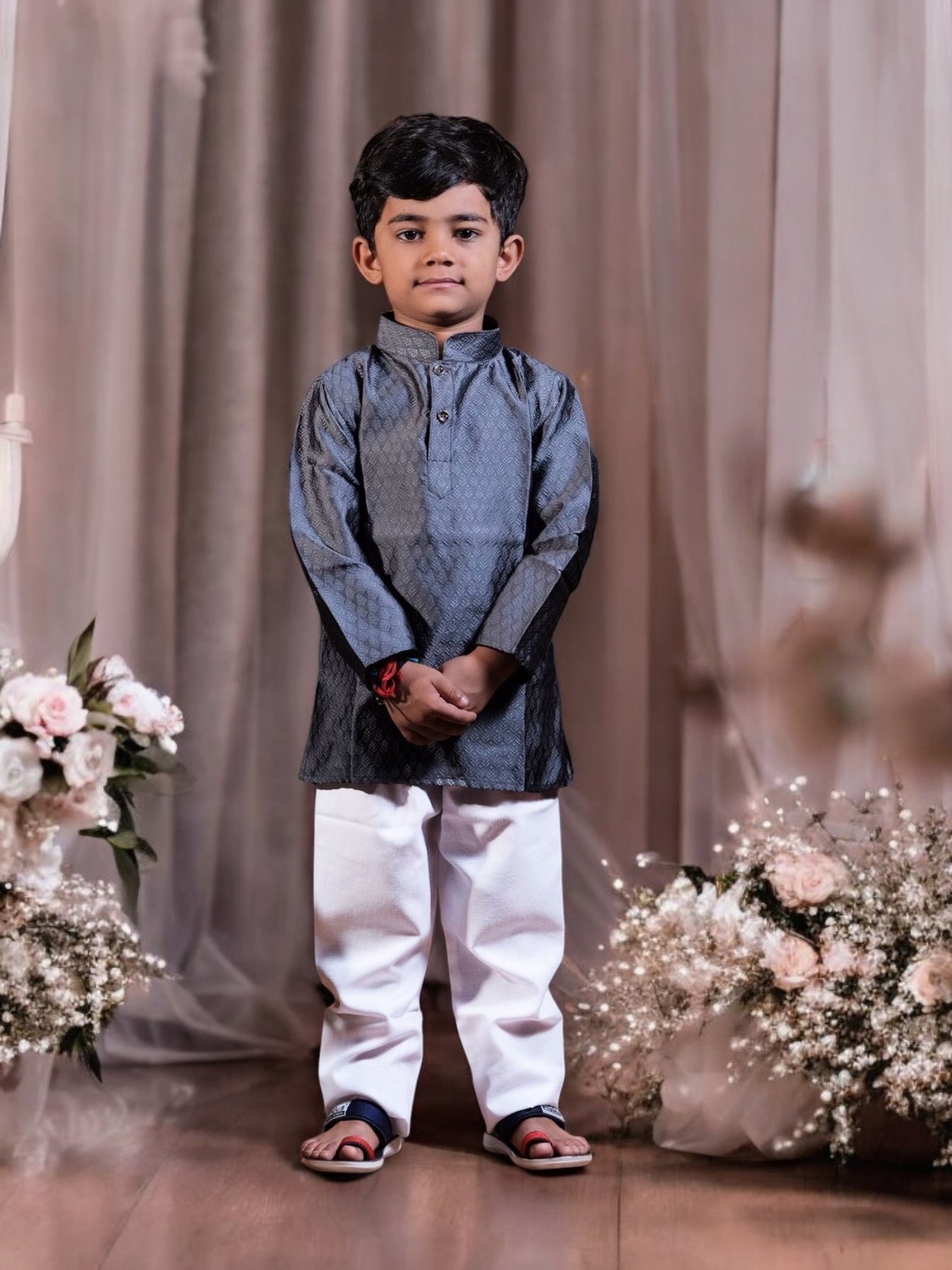 Traditional Jacquard Kids Kurta Pajama Set - Ethnic Wear - Saree Ghor Charlotte