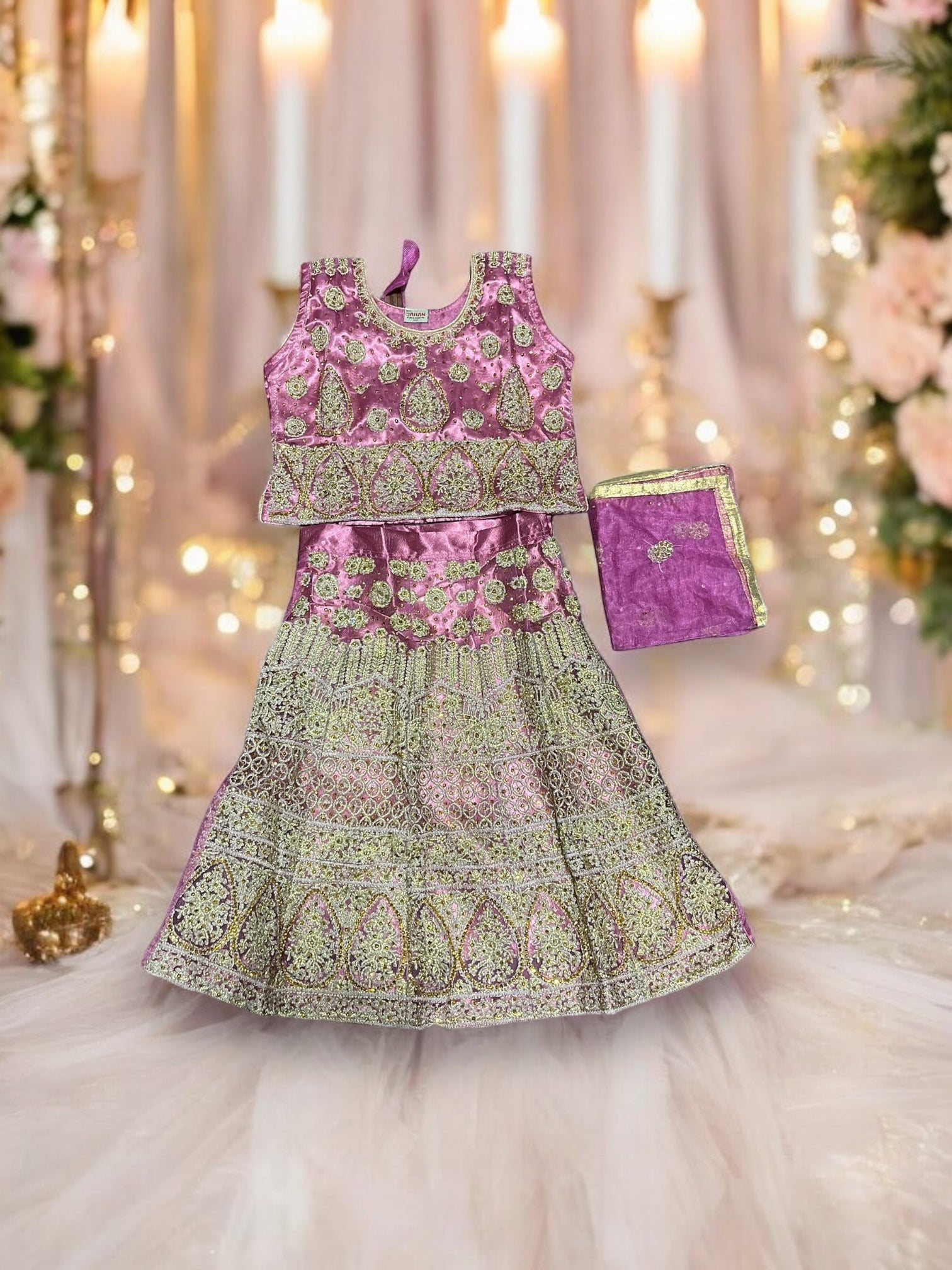Traditional girls' Lehenga Choli set by Saree Ghor Charlotte, ethnic wear for kids aged 1-2 years, colorful and festive attire.