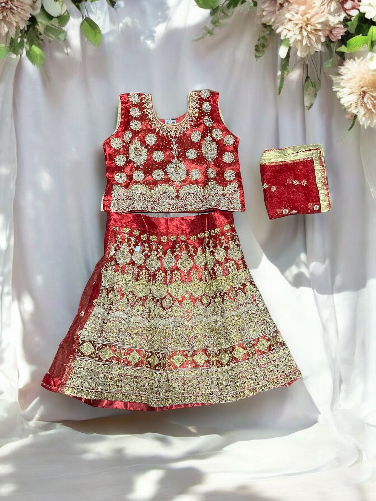 Traditional girls' Lehenga Choli set by Saree Ghor Charlotte for ages 1-2, featuring colorful ethnic wear with intricate details.
