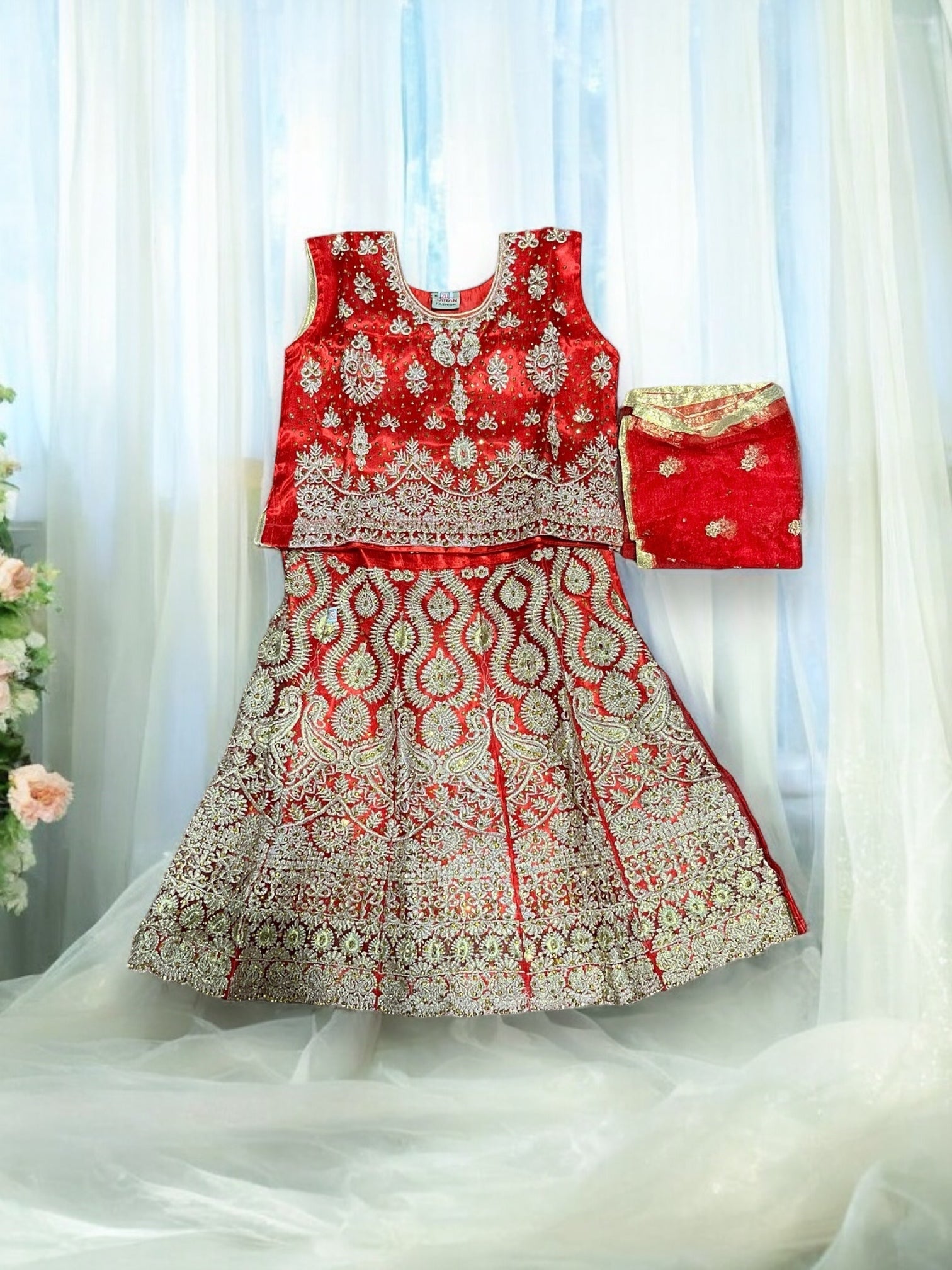 Traditional girls' Lehenga Choli set by Saree Ghor Charlotte, ethnic wear for kids aged 1-2 years, colorful and festive.