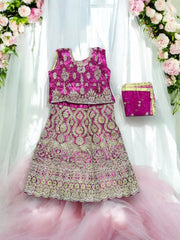 Traditional girls Lehenga Choli set by Saree Ghor Charlotte, colorful ethnic wear for kids aged 3-4 years, detailed embroidery and vibrant fabric.