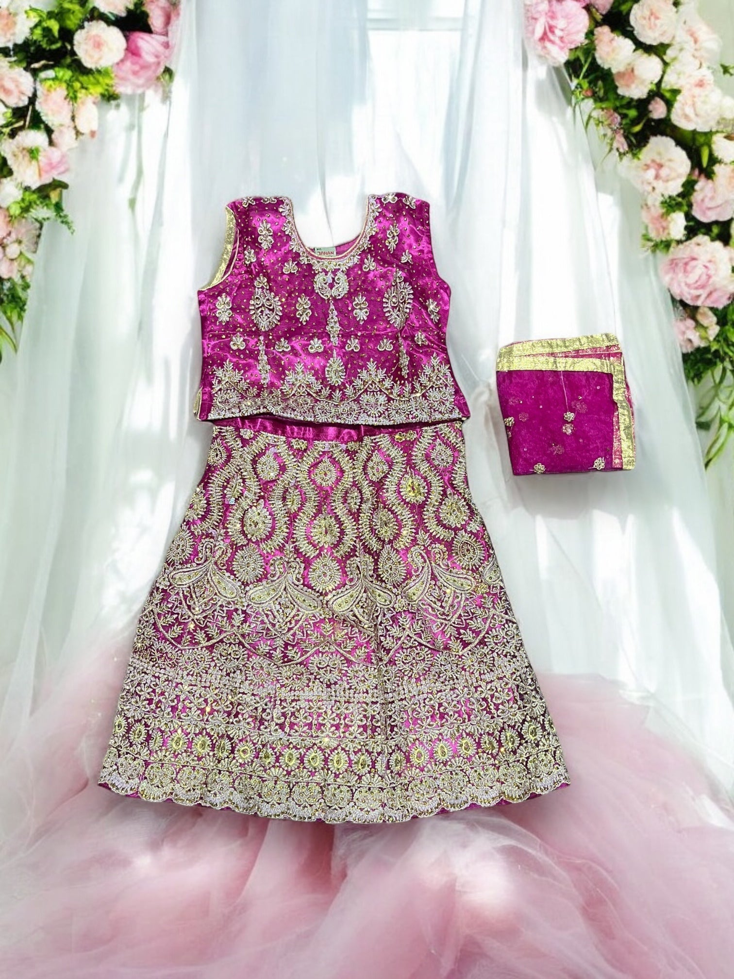 Traditional girls Lehenga Choli set by Saree Ghor Charlotte, colorful ethnic wear for kids aged 3-4 years, detailed embroidery and vibrant fabric.