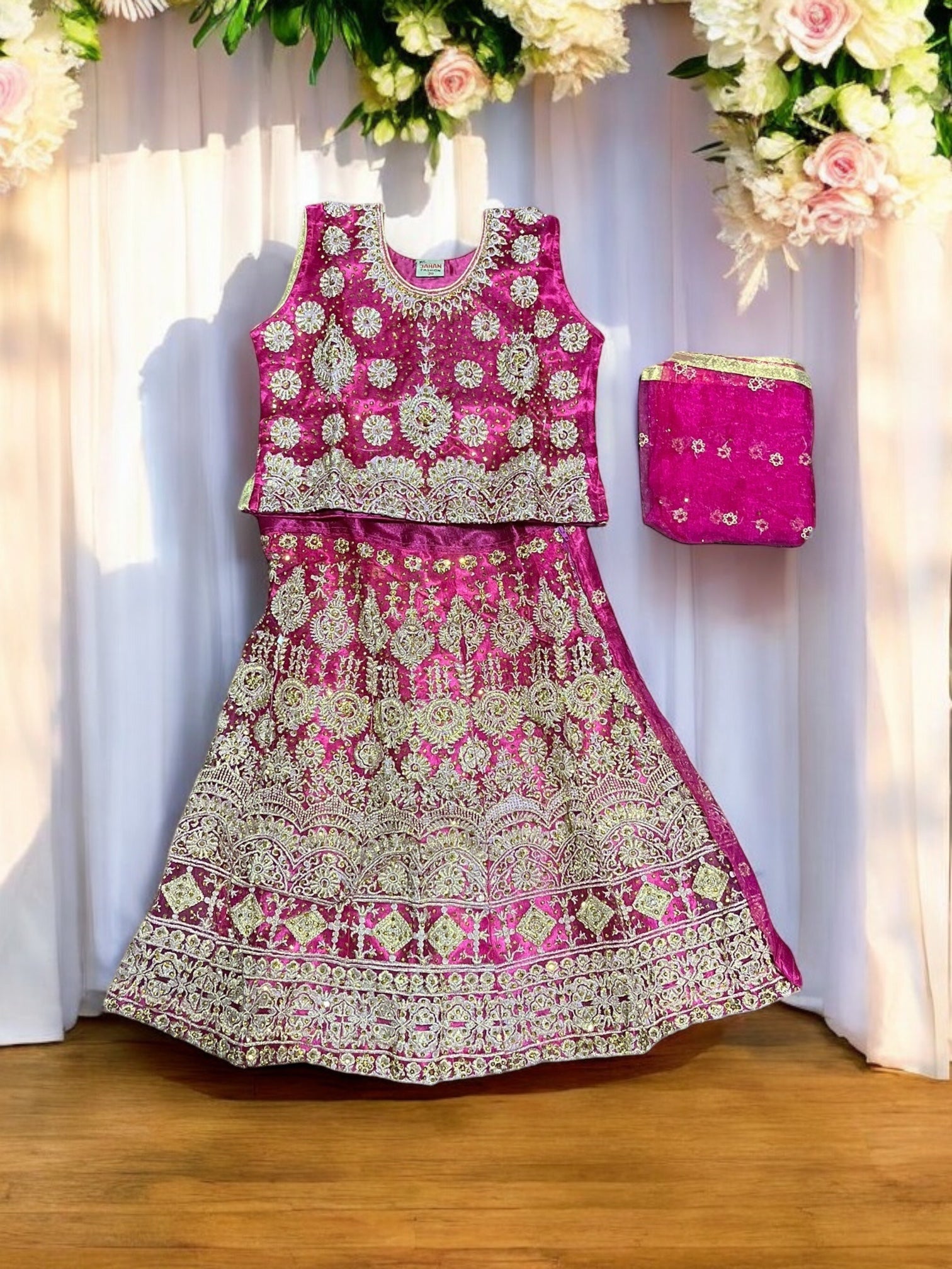 Traditional girls' Lehenga Choli set for kids by Saree Ghor Charlotte, featuring vibrant ethnic wear for 3-4 year olds.