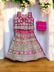 Traditional girls' Lehenga Choli set for kids by Saree Ghor Charlotte, featuring vibrant ethnic wear for 3-4 year olds.