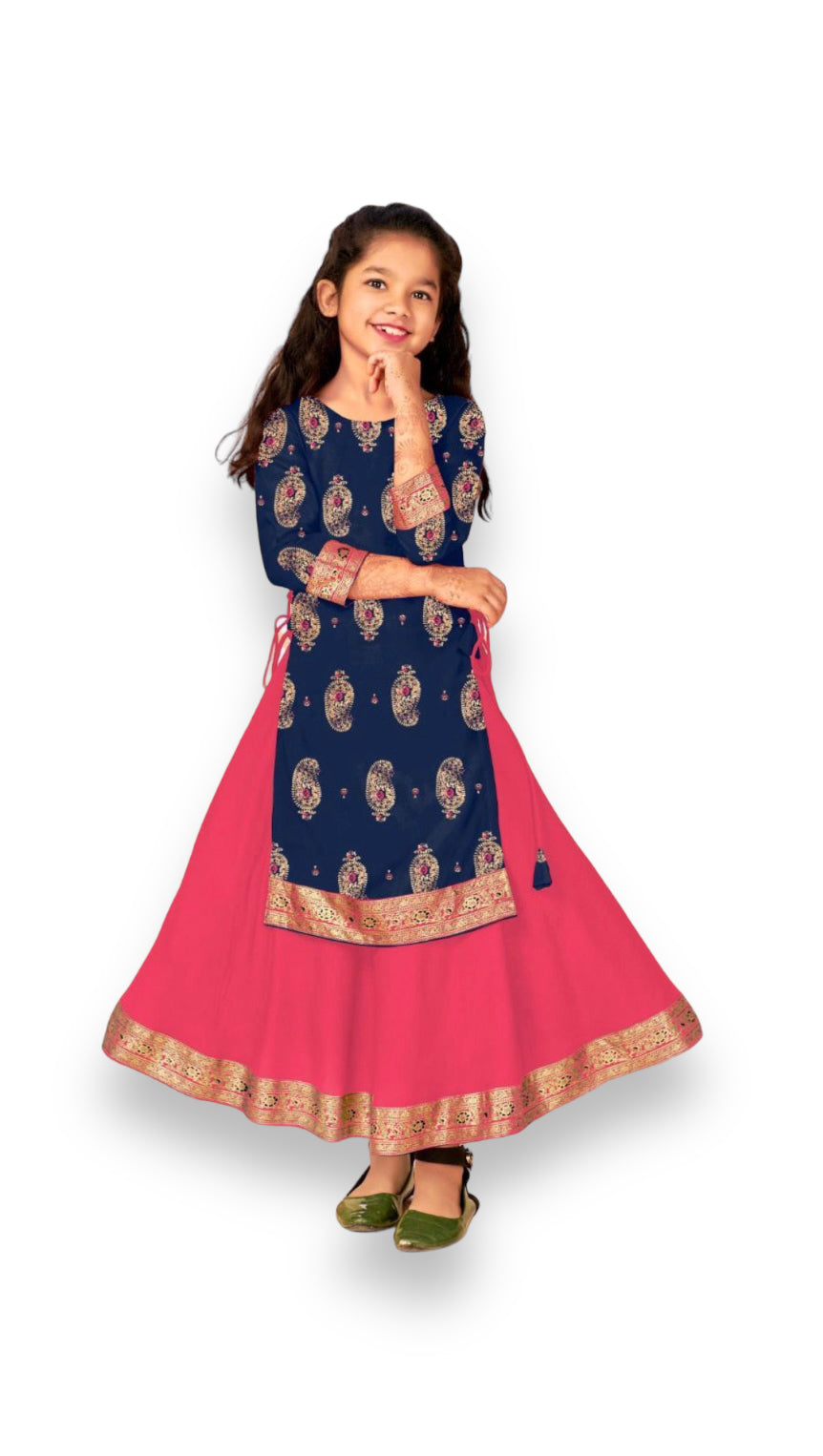 Elegant Girls Rayon Foil Printed Gown,Style Traditional Dress, Cultural Wear, 02 - Saree Ghor Charlotte