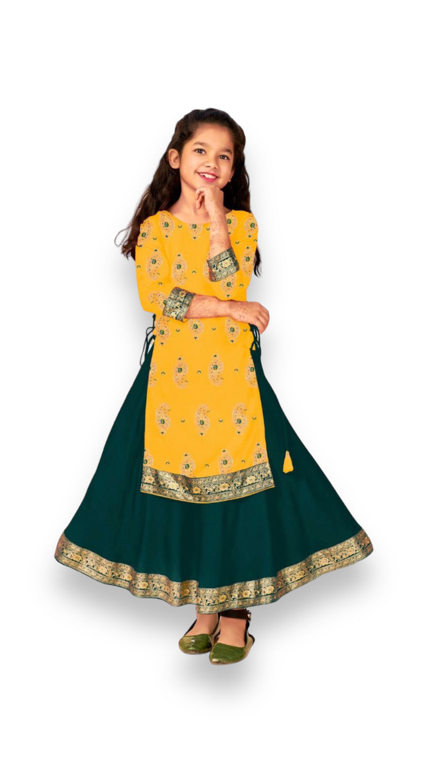 Elegant Girls Rayon Foil Printed Gown,Style Traditional Dress, Cultural Wear, 10 - Saree Ghor Charlotte