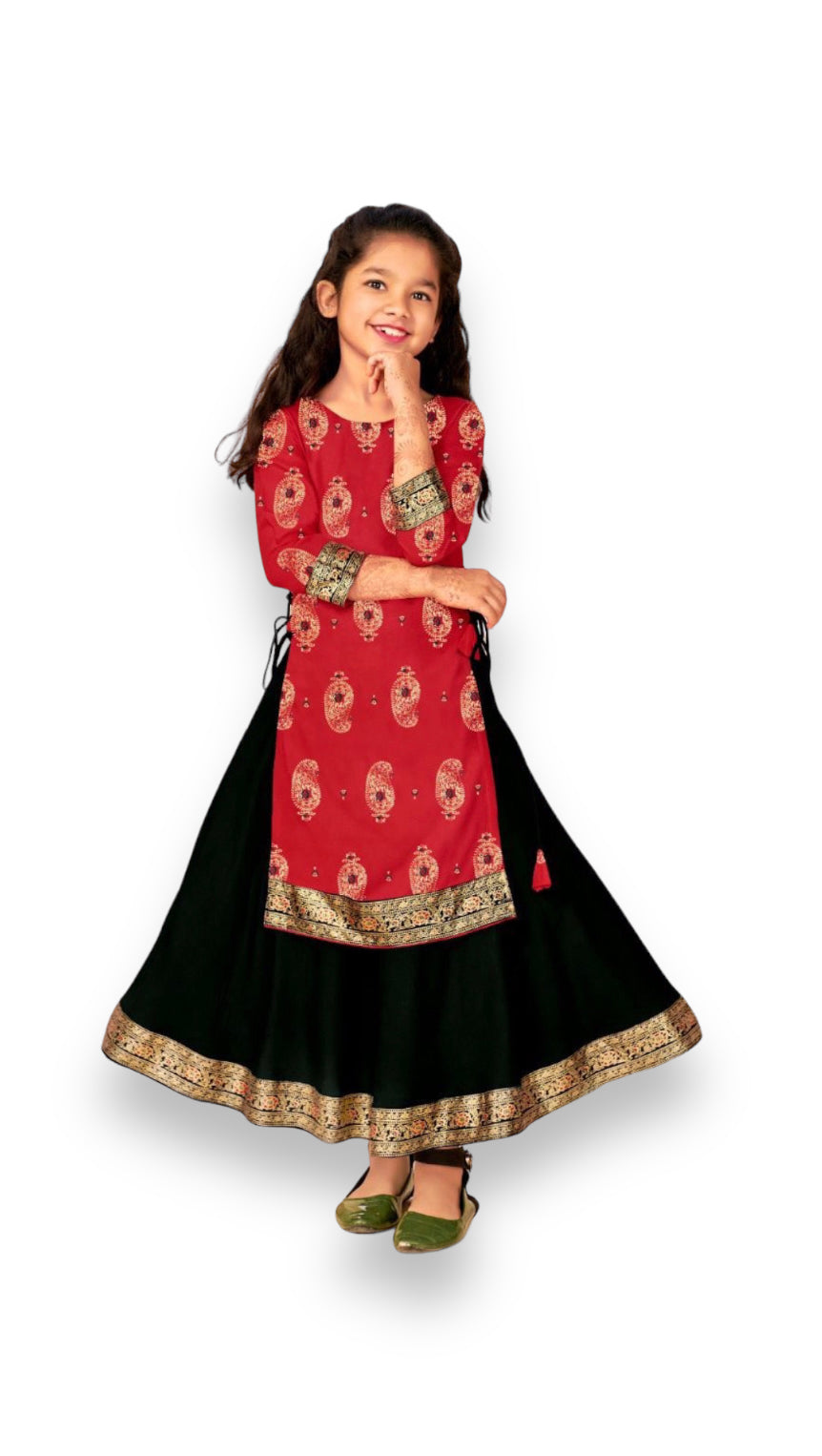 Elegant Girls Rayon Foil Printed Gown,Style Traditional Dress, Cultural Wear, 11 - Saree Ghor Charlotte