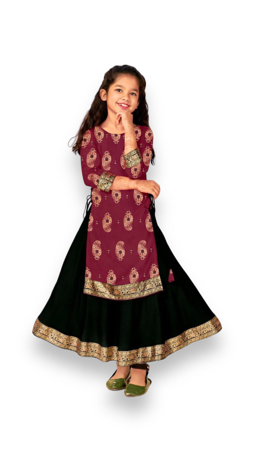 Elegant Girls Rayon Foil Printed Gown,Style Traditional Dress, Cultural Wear, 12 - Saree Ghor Charlotte