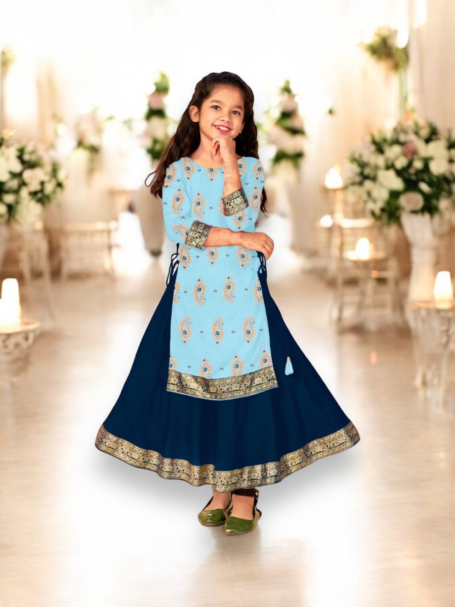 Elegant Girls Rayon Foil Printed Gown,Style Traditional Dress, Cultural Wear, 13 - Saree Ghor Charlotte
