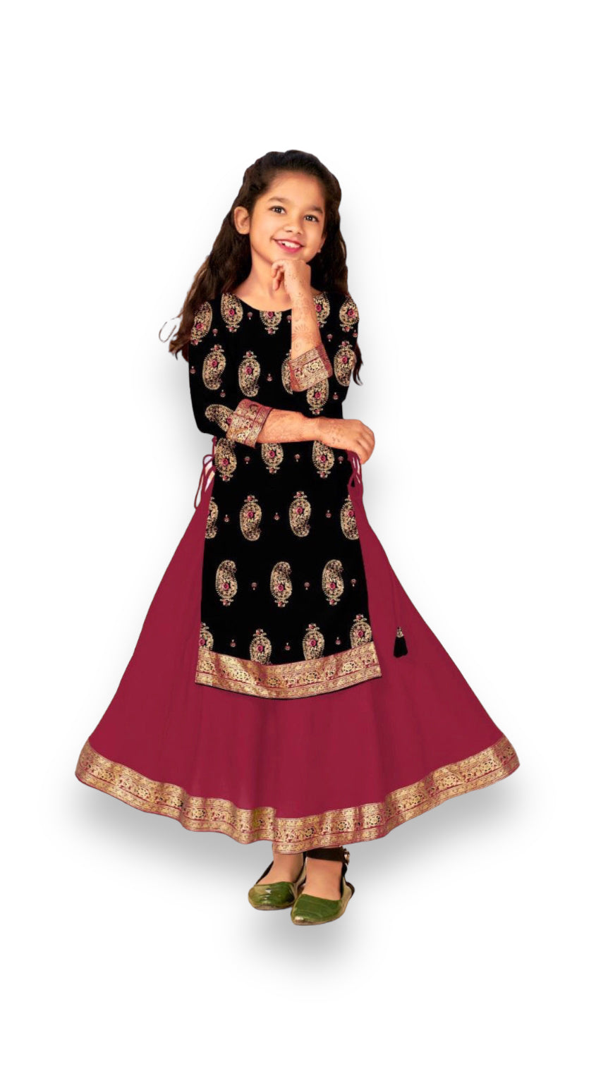 Elegant Girls Rayon Foil Printed Gown,Style Traditional Dress, Cultural Wear, 14 - Saree Ghor Charlotte