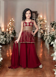 Maroon Traditional Salwar Kameez Suit for Young Girls, Cultural Wear - Saree Ghor Charlotte