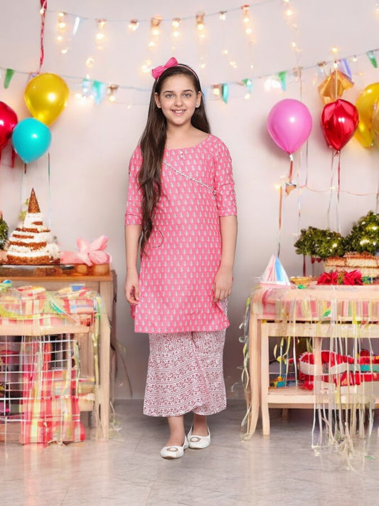 Traditional Cotton Kurti Set with Pant for Girls - Ethnic Wear for Kids-04 - Saree Ghor Charlotte
