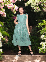 Sea Breeze Delight,Traditional  Party Wear Georgette Embroidery Mirror Work Frock For Girls - Saree Ghor Charlotte