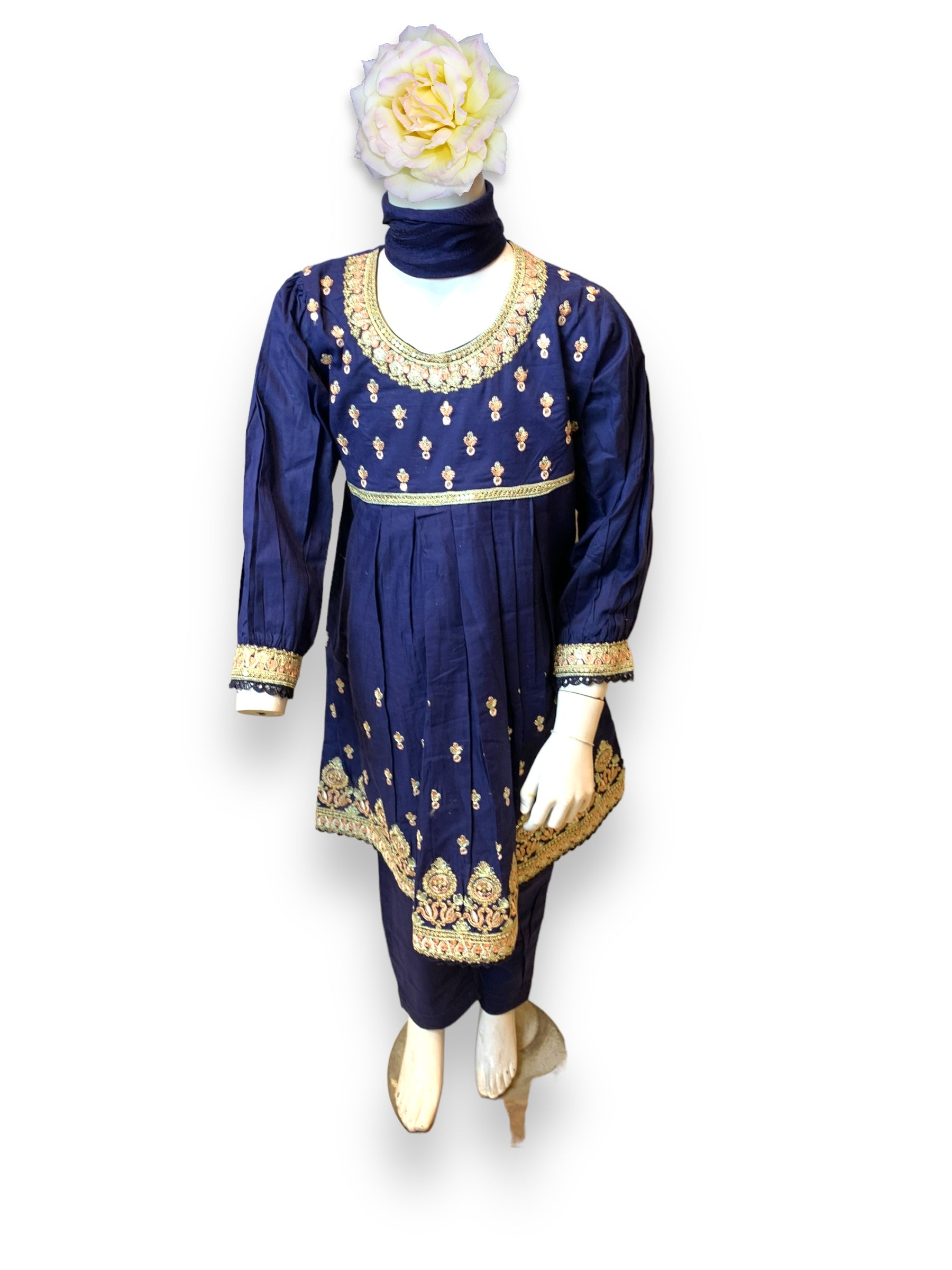 Little girl wearing a stylish designer Salwar Kameez by Saree Ghor Charlotte, elegant ethnic wear for ages 6-12 months.