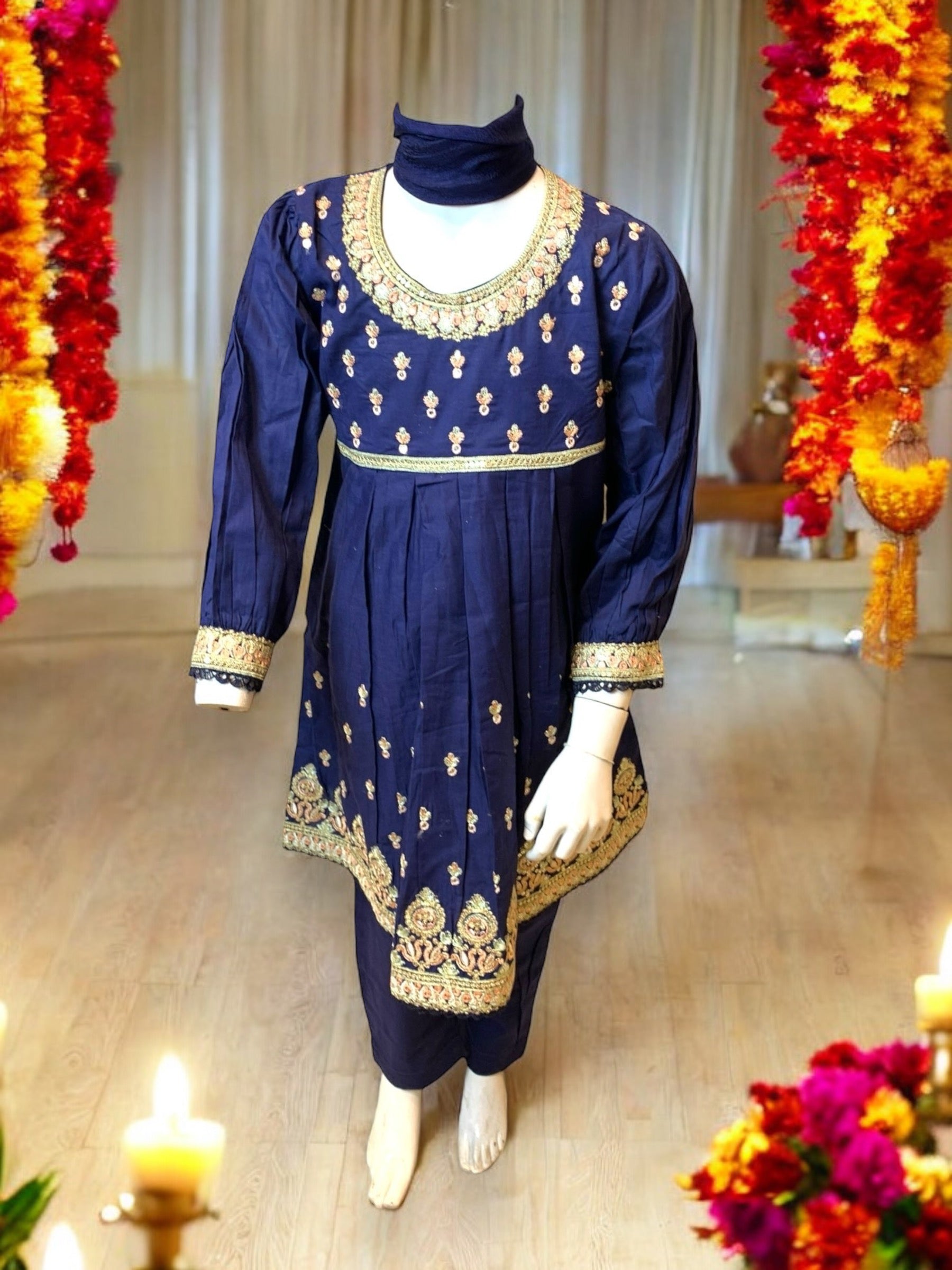 Elegant girls' designer salwar kameez by Saree Ghor Charlotte featuring colorful ethnic fabric for little girls aged 6-12 months.