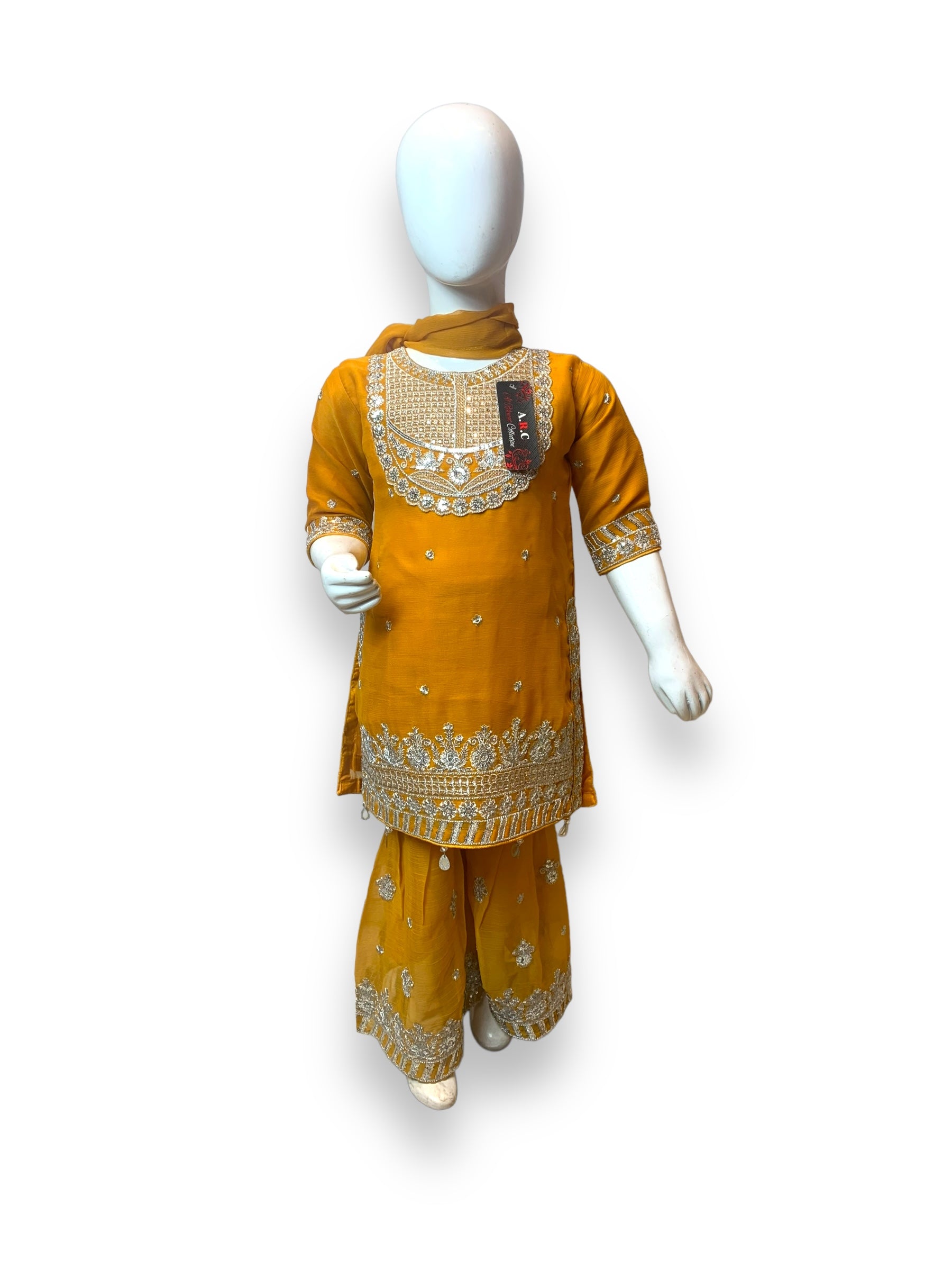 Elegant designer Salwar Kameez for little girls by Saree Ghor Charlotte, showcasing colorful ethnic wear for ages 6-12 months.
