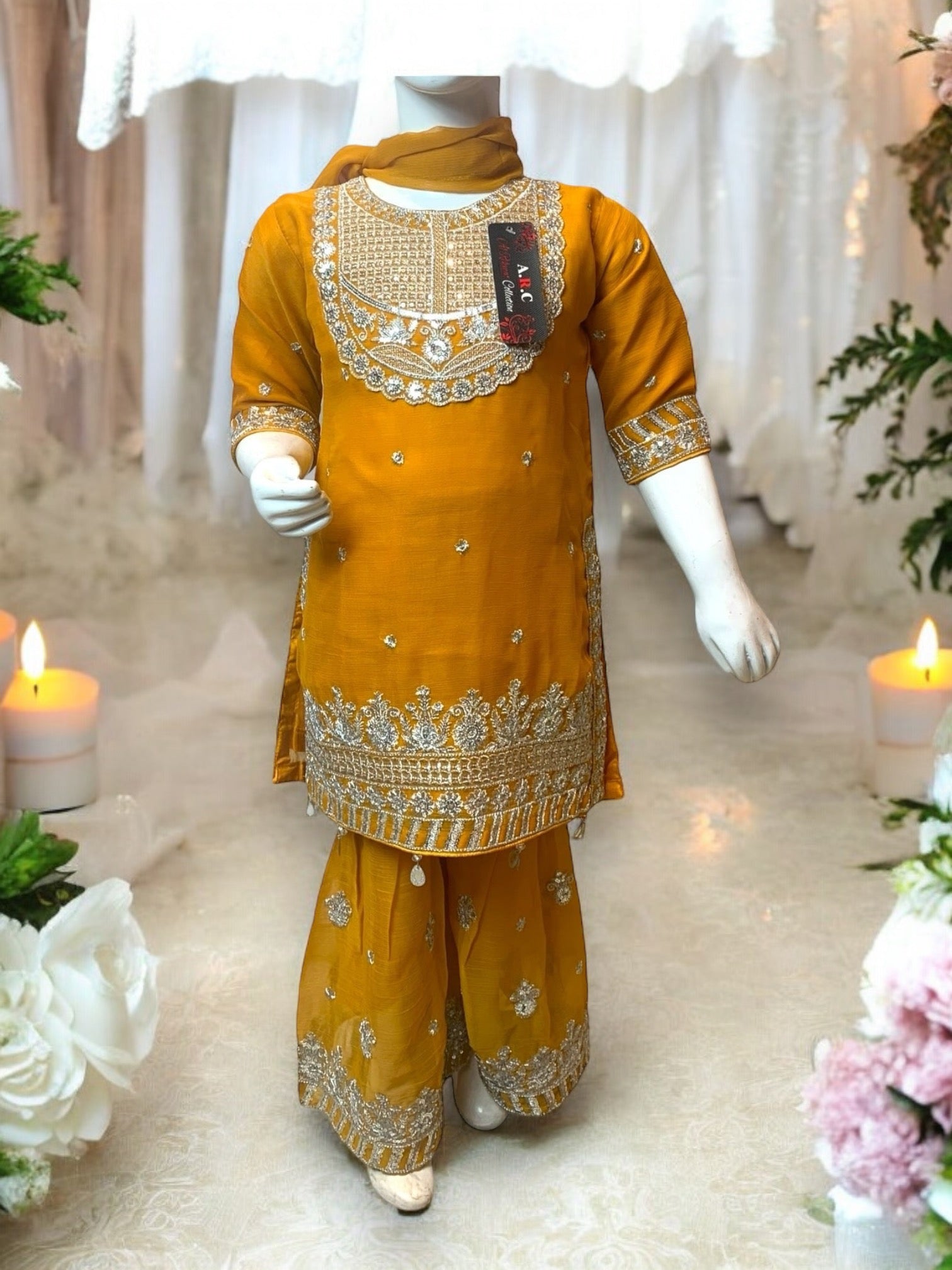 Elegant designer Salwar Kameez for little girls by Saree Ghor Charlotte, featuring colorful traditional ethnic wear for ages 6-12 months.