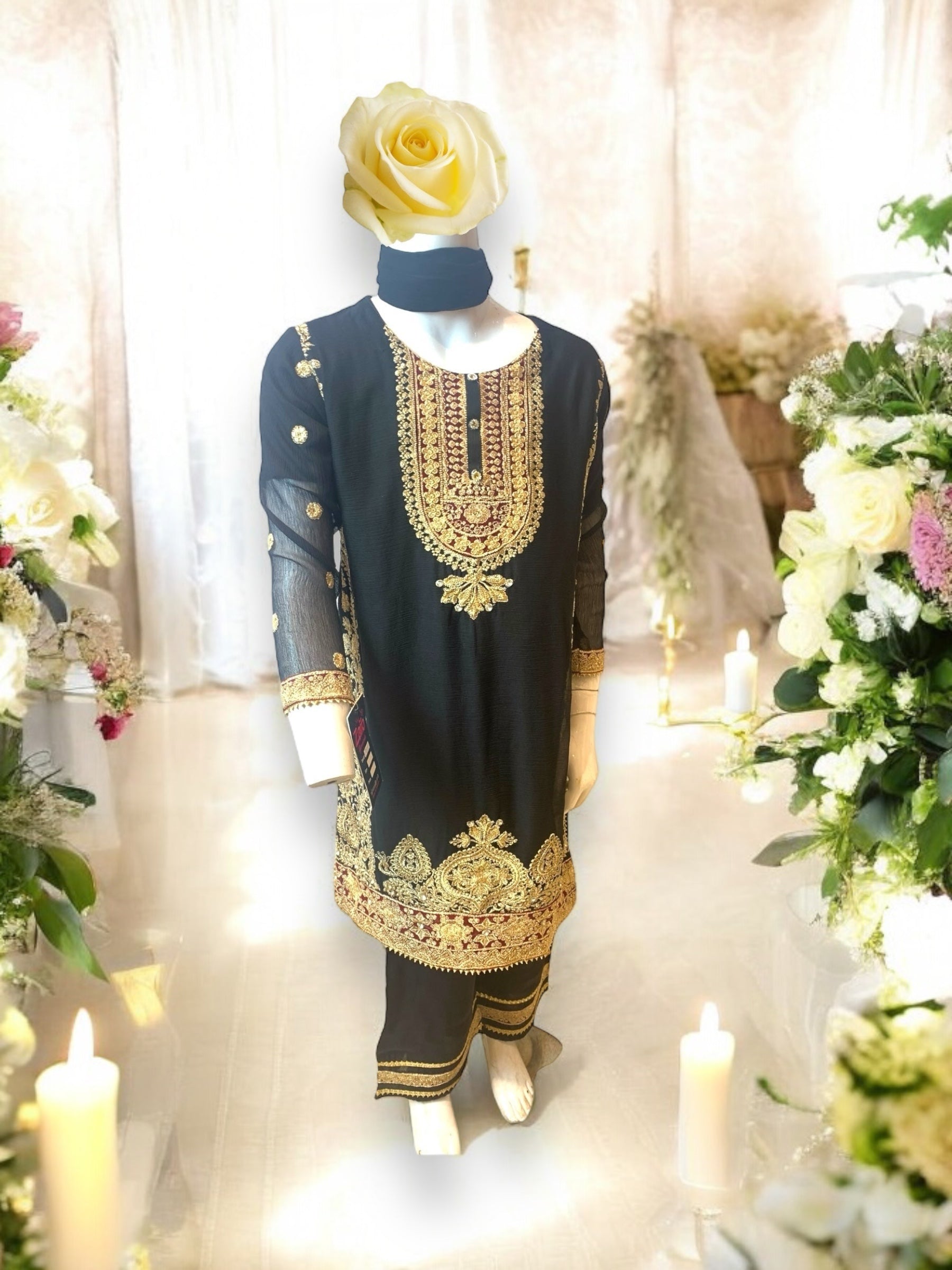 Elegant designer salwar kameez for little girls, stylish ethnic wear in bright colors, from Saree Ghor Charlotte for ages 6-12 months.