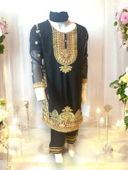Elegant designer Salwar Kameez for little girls by Saree Ghor Charlotte, featuring colorful traditional attire for ages 6-12 months.