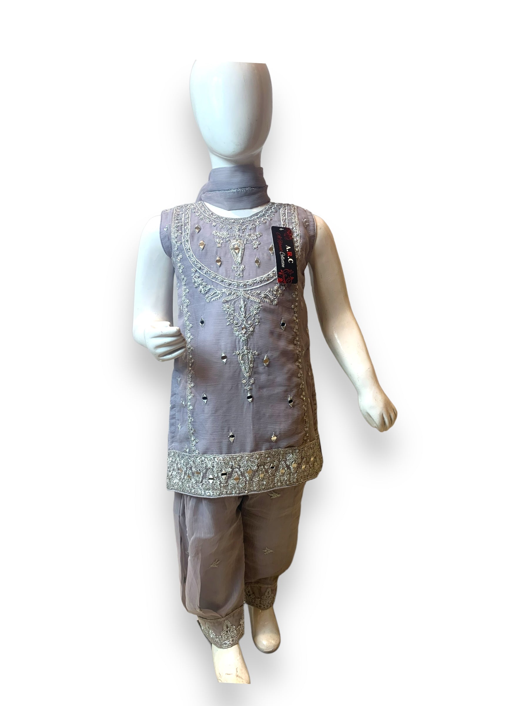 Elegant designer Salwar Kameez for little girls, Saree Ghor Charlotte brand, featuring colorful, stylish ethnic wear for girls aged 6 to 12 months.