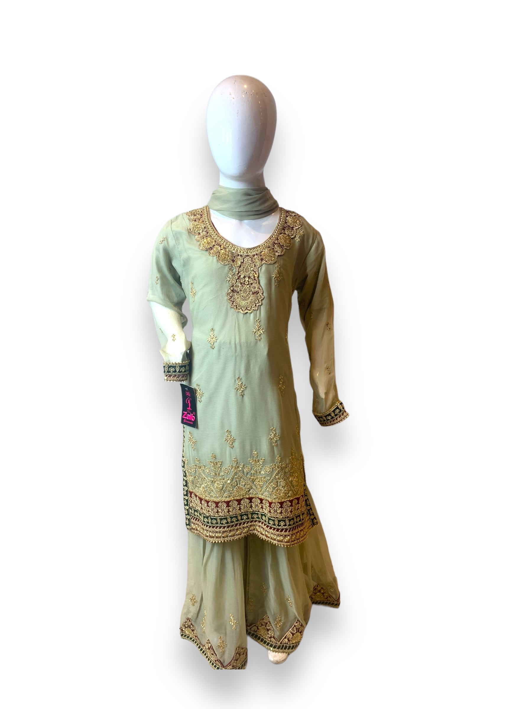 Elegant girls' designer Salwar Kameez by Saree Ghor Charlotte, stylish ethnic wear for little girls aged 6-12 months.