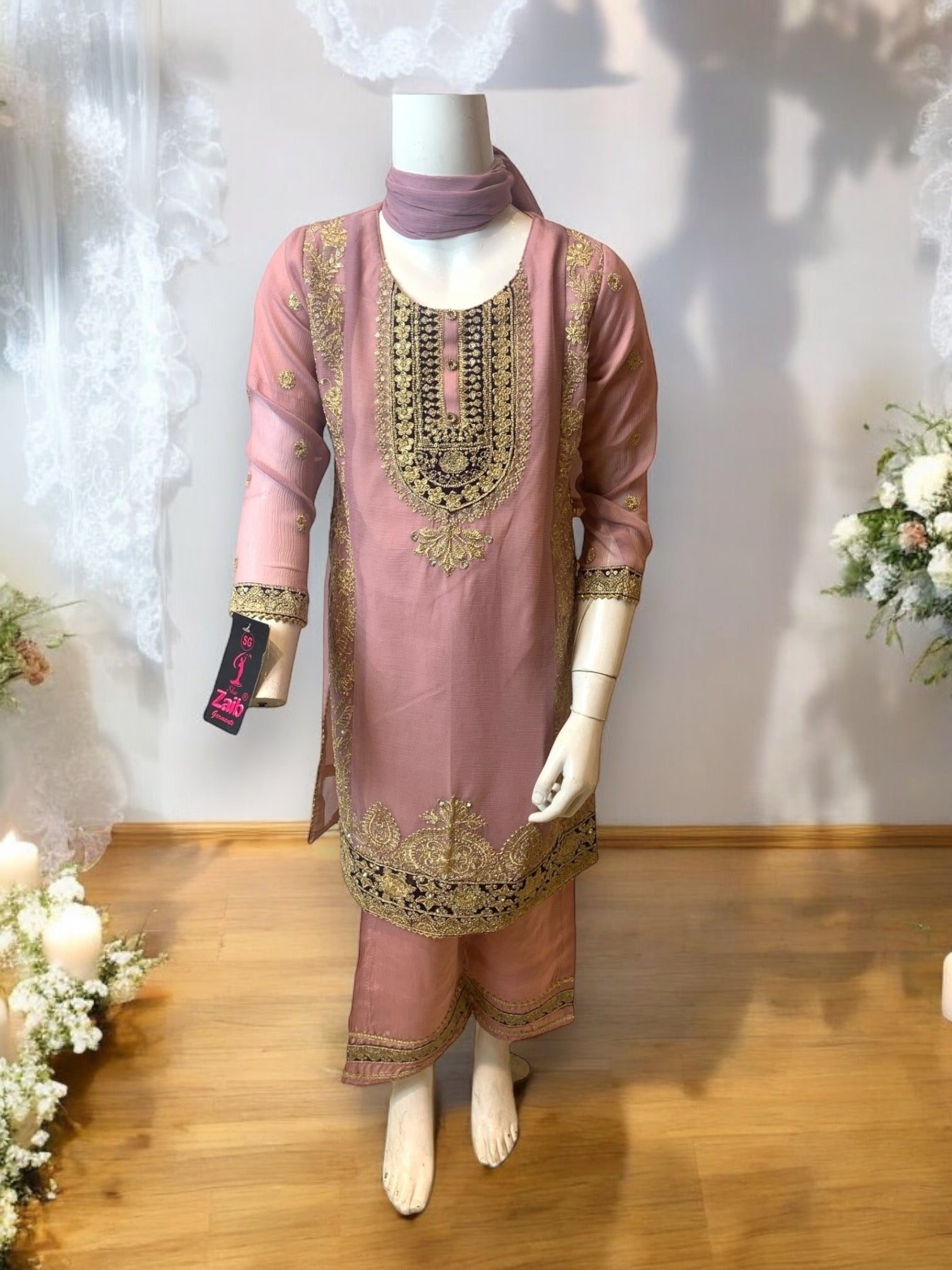 Elegant girls' designer Salwar Kameez by Saree Ghor Charlotte, stylish ethnic wear for little girls aged 6-12 months.