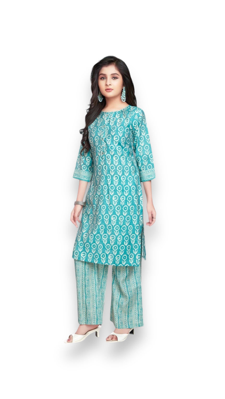 Sky blue traditional Salwar Kameez for girls by Saree Ghor Charlotte, ethnic wear for kids aged 6-7 years.