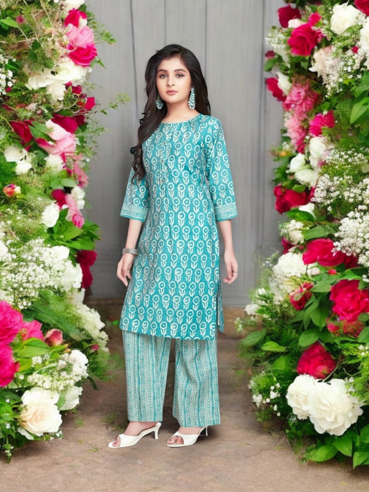 Sky Blue - Traditional Salwar Kameez For Girls - Ethnic Wear for Kids- 09 - Saree Ghor Charlotte