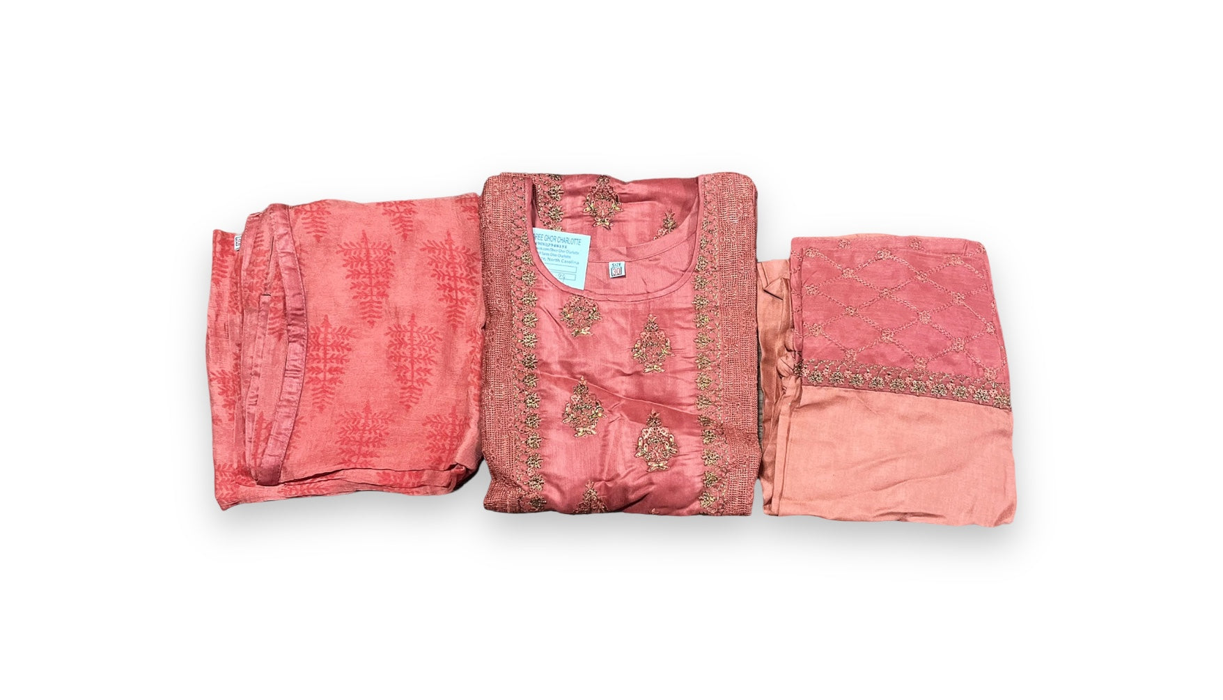 Traditional cotton Salwar Kameez set for girls, ethnic wear by Saree Ghor Charlotte, featuring colorful kameez and matching dupatta.