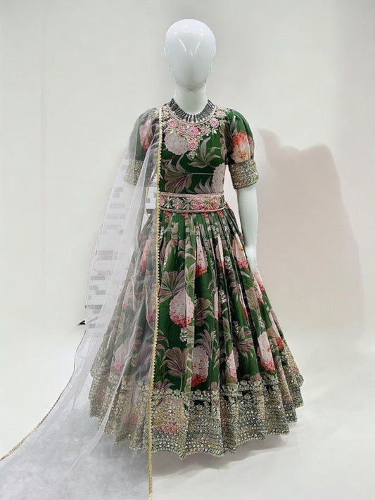 Heavy Faux Georgette Printed Girl's Gown With Dupatta - Traditional Wear - Saree Ghor Charlotte