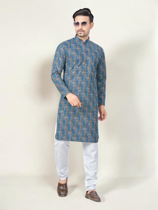 Blue Color - Traditional Men's Kurta Pajama Set– Ethnic Wear for Men-224 - Saree Ghor Charlotte