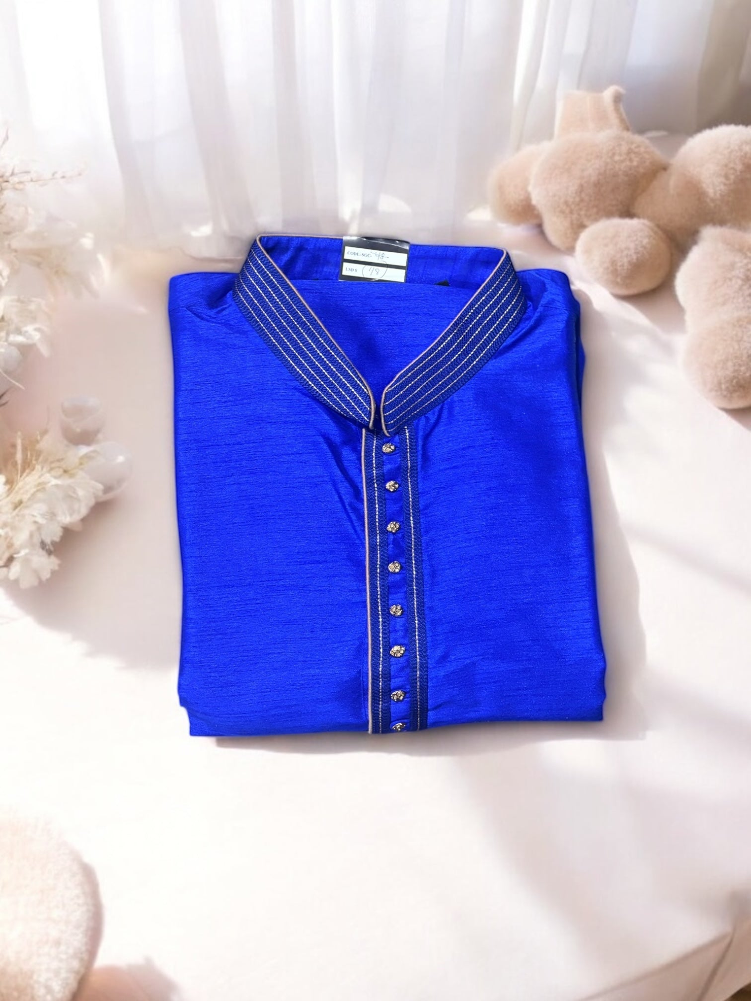Traditional men's kurta by Saree Ghor Charlotte, featuring classic ethnic wear design in vibrant fabric.