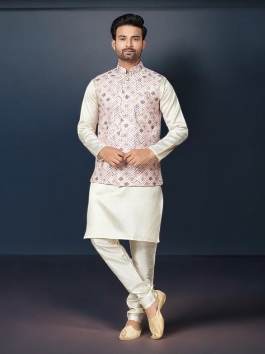 Multi Color- Traditional Men's Kurta Pajama with Jacket– Ethnic Wear for Men-231 - Saree Ghor Charlotte