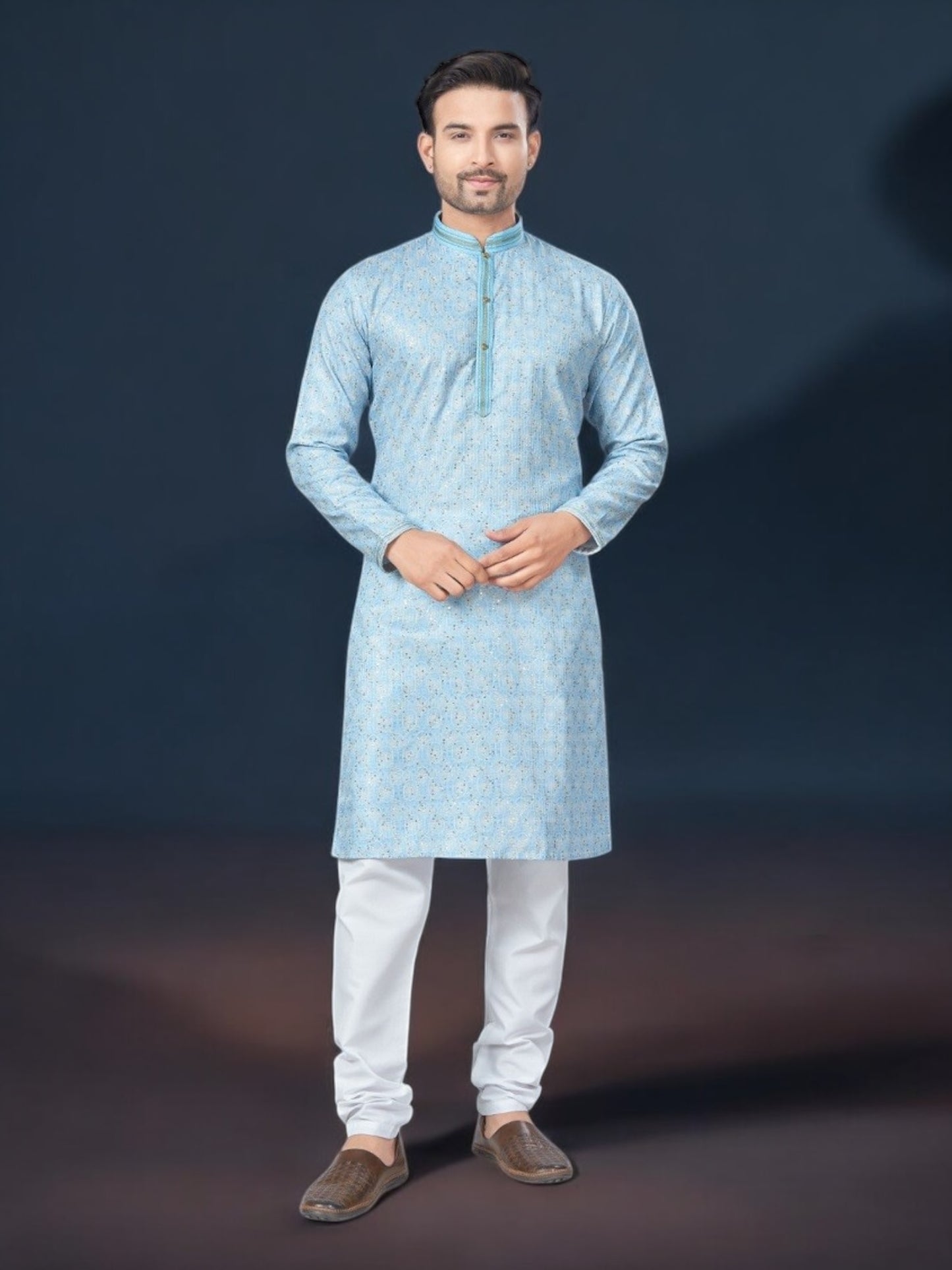 Sky Blue Color - Traditional Men's Kurta Pajama Set– Ethnic Wear for Men-221 - Saree Ghor Charlotte