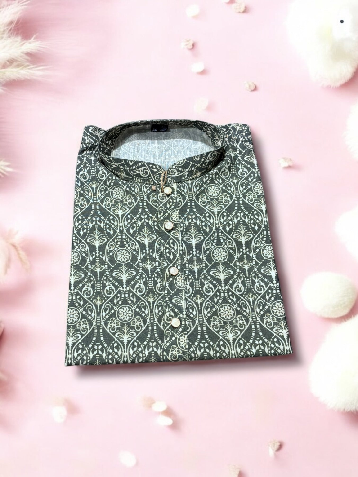 Traditional men's bottle green cotton kurta from Saree Ghor Charlotte, featuring ethnic wear style with a comfortable fit.